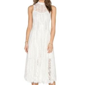 Free People Angel Rays Lace Trapeze Midi Dress White XS Boho Lined High Neck